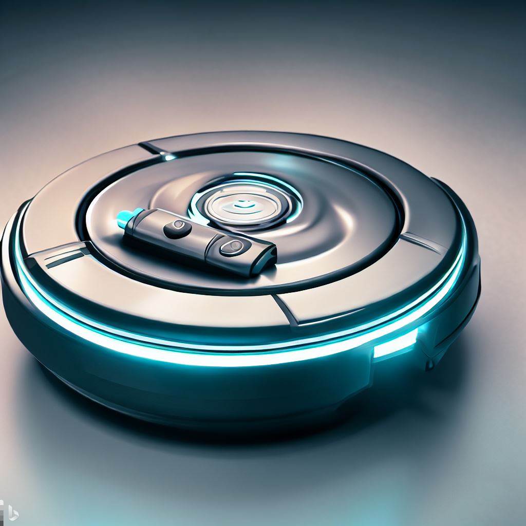 A Roomba vacuum cleaner on a carpet