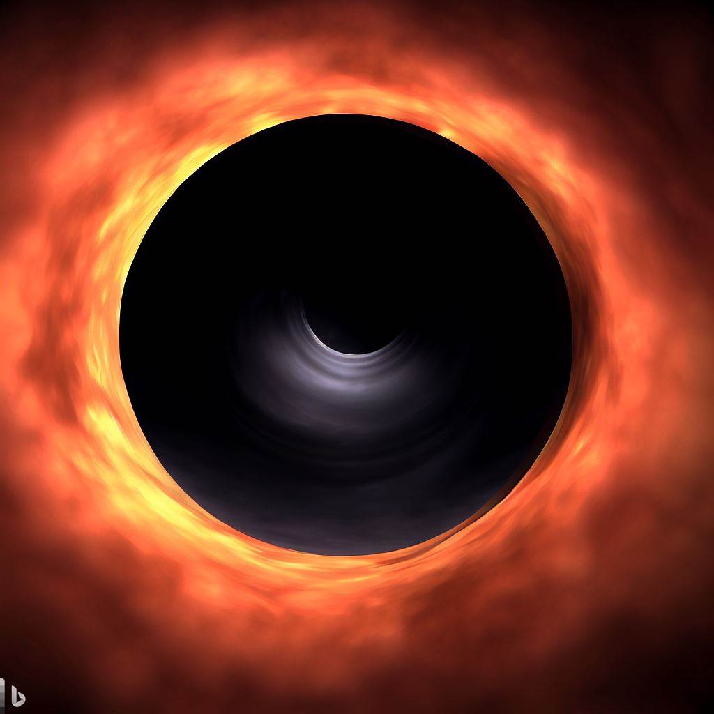 A bot's rendition of the accretion ring and jet of the Messier 87 black hole.